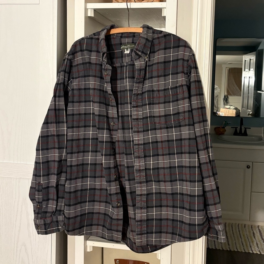 Eddie Bauer Gray and Red Plaid Shirt